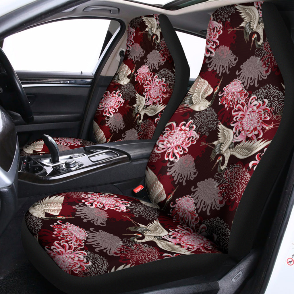 Japanese Cranes And Chrysanthemums Print Universal Fit Car Seat Covers