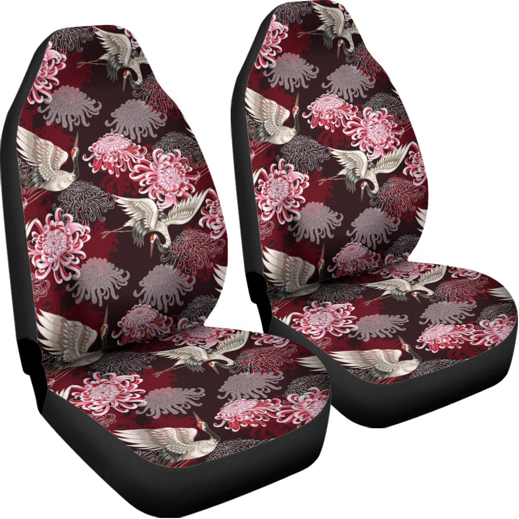 Japanese Cranes And Chrysanthemums Print Universal Fit Car Seat Covers