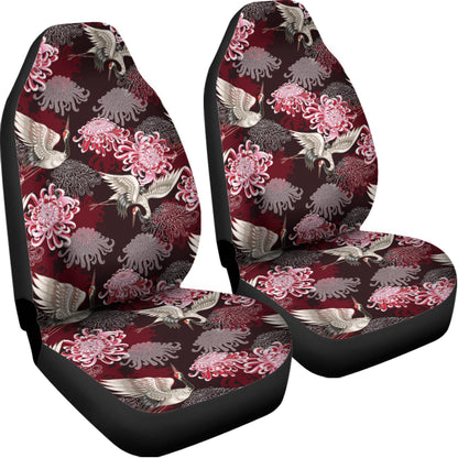Japanese Cranes And Chrysanthemums Print Universal Fit Car Seat Covers