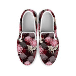 Japanese Cranes And Chrysanthemums Print White Slip On Shoes