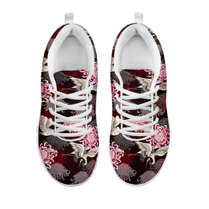 Japanese Cranes And Chrysanthemums Print White Sneakers