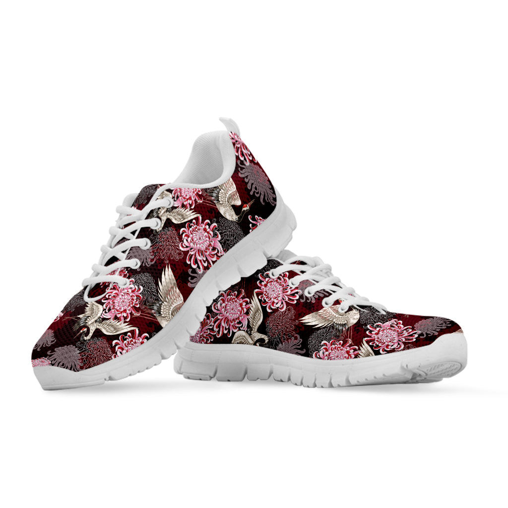 Japanese Cranes And Chrysanthemums Print White Sneakers