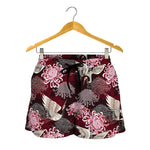 Japanese Cranes And Chrysanthemums Print Women's Shorts