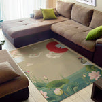 Japanese Cranes At Sunset Print Area Rug