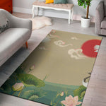 Japanese Cranes At Sunset Print Area Rug