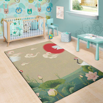 Japanese Cranes At Sunset Print Area Rug