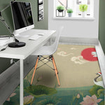 Japanese Cranes At Sunset Print Area Rug