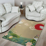 Japanese Cranes At Sunset Print Area Rug