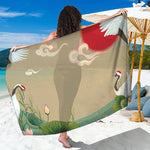 Japanese Cranes At Sunset Print Beach Sarong Wrap