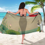 Japanese Cranes At Sunset Print Beach Sarong Wrap