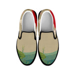 Japanese Cranes At Sunset Print Black Slip On Shoes