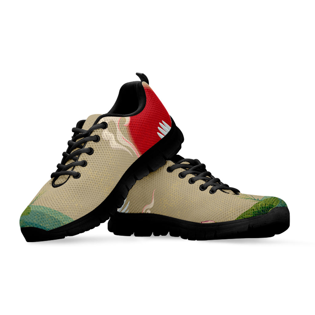 Japanese Cranes At Sunset Print Black Sneakers
