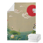 Japanese Cranes At Sunset Print Blanket
