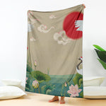 Japanese Cranes At Sunset Print Blanket
