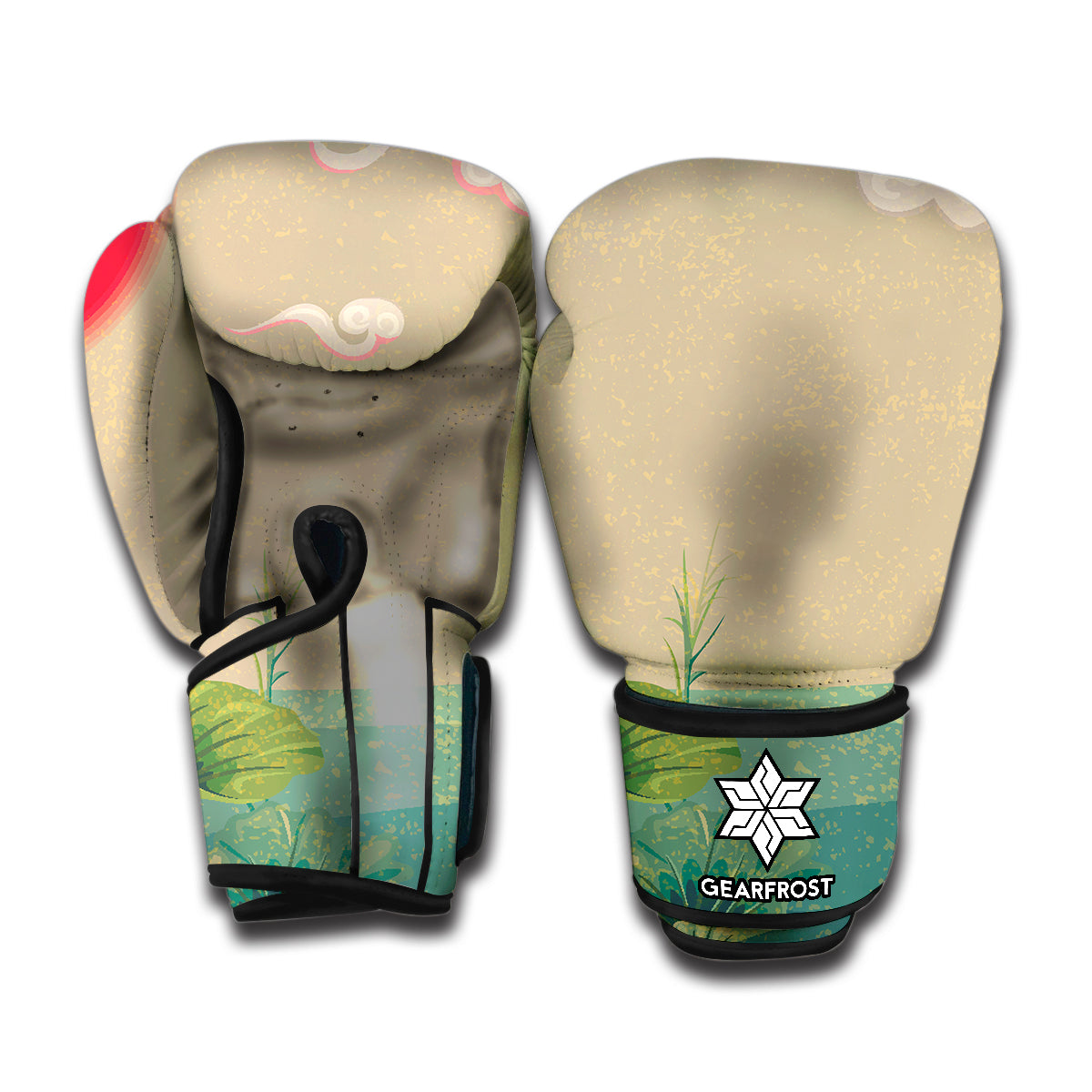 Japanese Cranes At Sunset Print Boxing Gloves