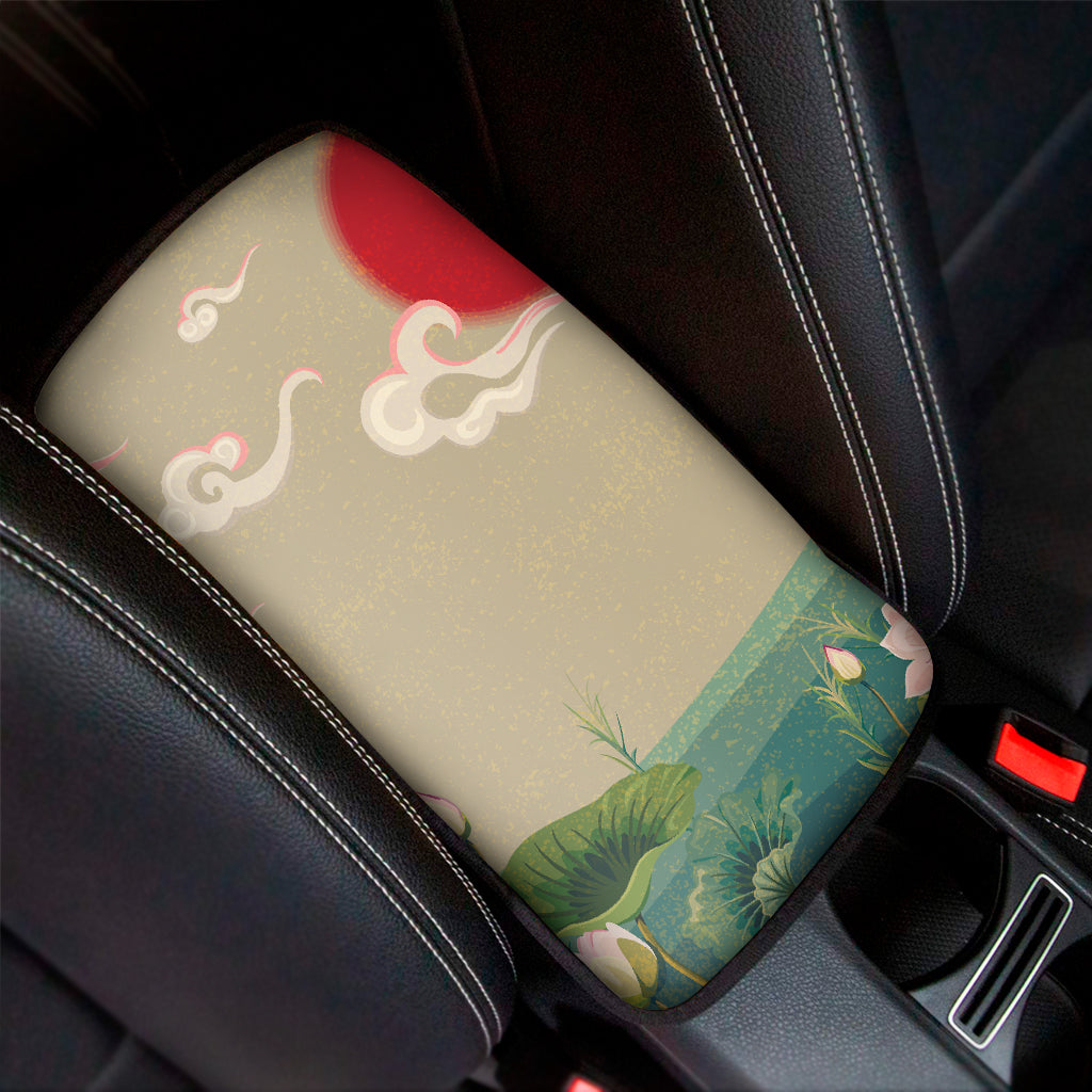 Japanese Cranes At Sunset Print Car Center Console Cover