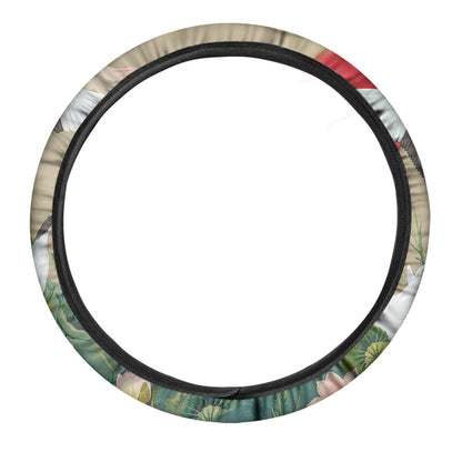 Japanese Cranes At Sunset Print Car Steering Wheel Cover