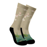 Japanese Cranes At Sunset Print Crew Socks