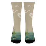 Japanese Cranes At Sunset Print Crew Socks