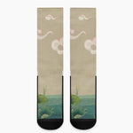 Japanese Cranes At Sunset Print Crew Socks