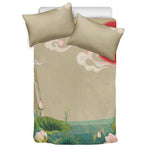 Japanese Cranes At Sunset Print Duvet Cover Bedding Set