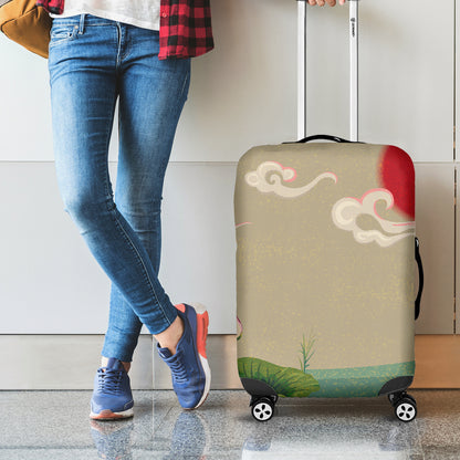 Japanese Cranes At Sunset Print Luggage Cover