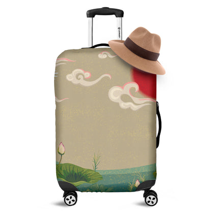 Japanese Cranes At Sunset Print Luggage Cover