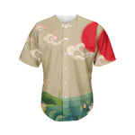 Japanese Cranes At Sunset Print Men's Baseball Jersey