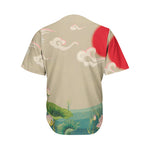 Japanese Cranes At Sunset Print Men's Baseball Jersey