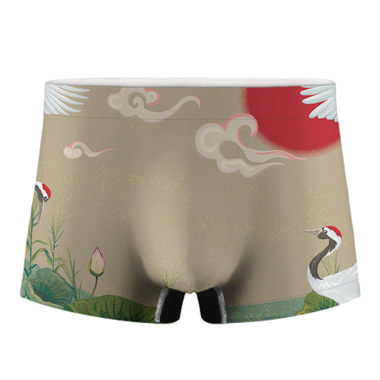 Japanese Cranes At Sunset Print Men's Boxer Briefs