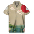 Japanese Cranes At Sunset Print Men's Short Sleeve Shirt