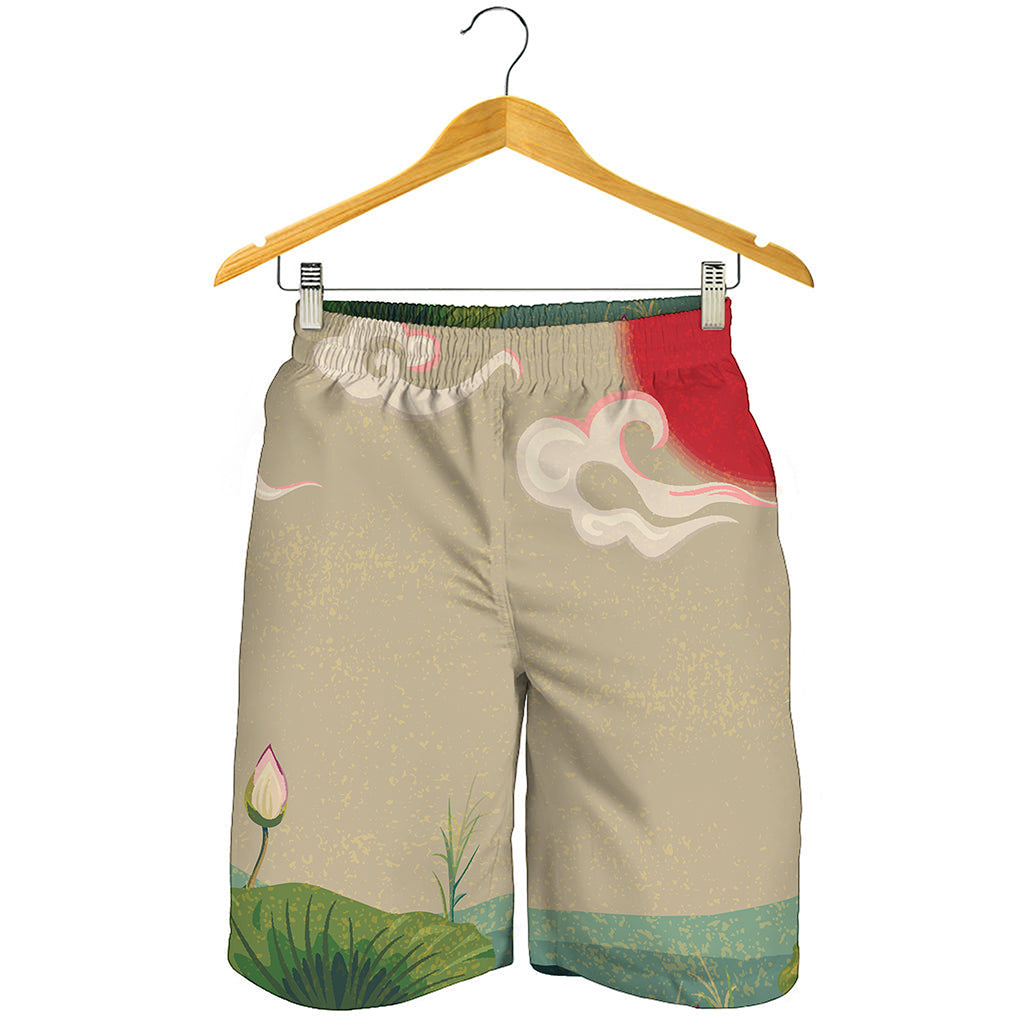 Japanese Cranes At Sunset Print Men's Shorts