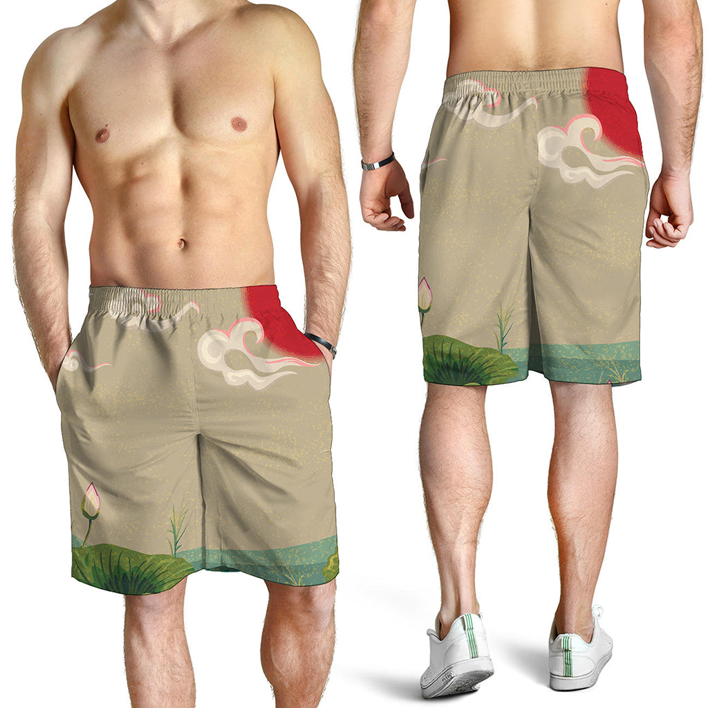 Japanese Cranes At Sunset Print Men's Shorts