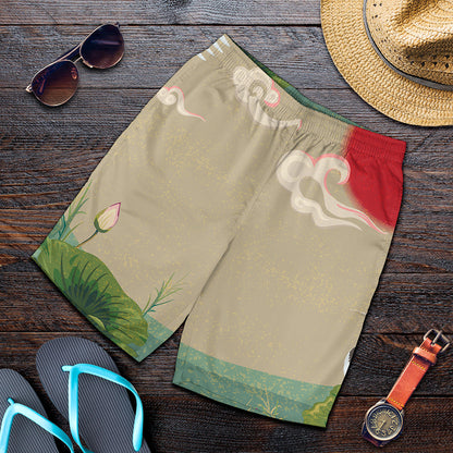 Japanese Cranes At Sunset Print Men's Shorts