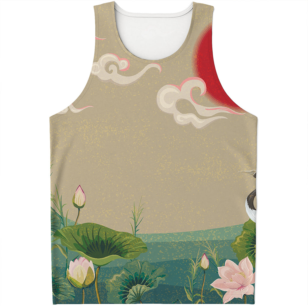 Japanese Cranes At Sunset Print Men's Tank Top