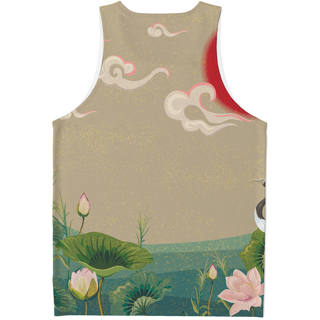 Japanese Cranes At Sunset Print Men's Tank Top