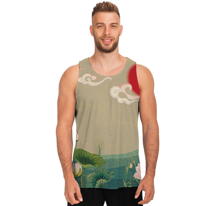 Japanese Cranes At Sunset Print Men's Tank Top