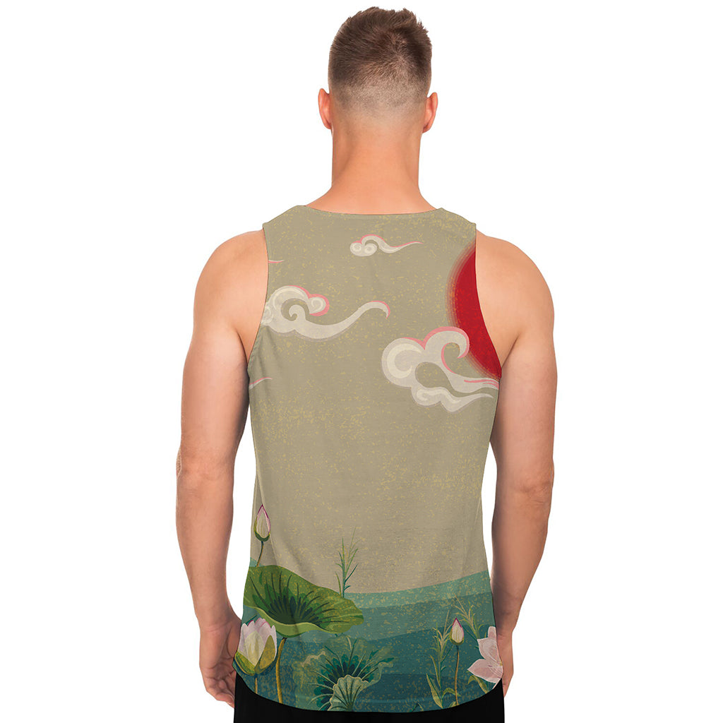 Japanese Cranes At Sunset Print Men's Tank Top
