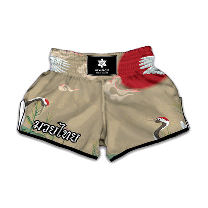Japanese Cranes At Sunset Print Muay Thai Boxing Shorts