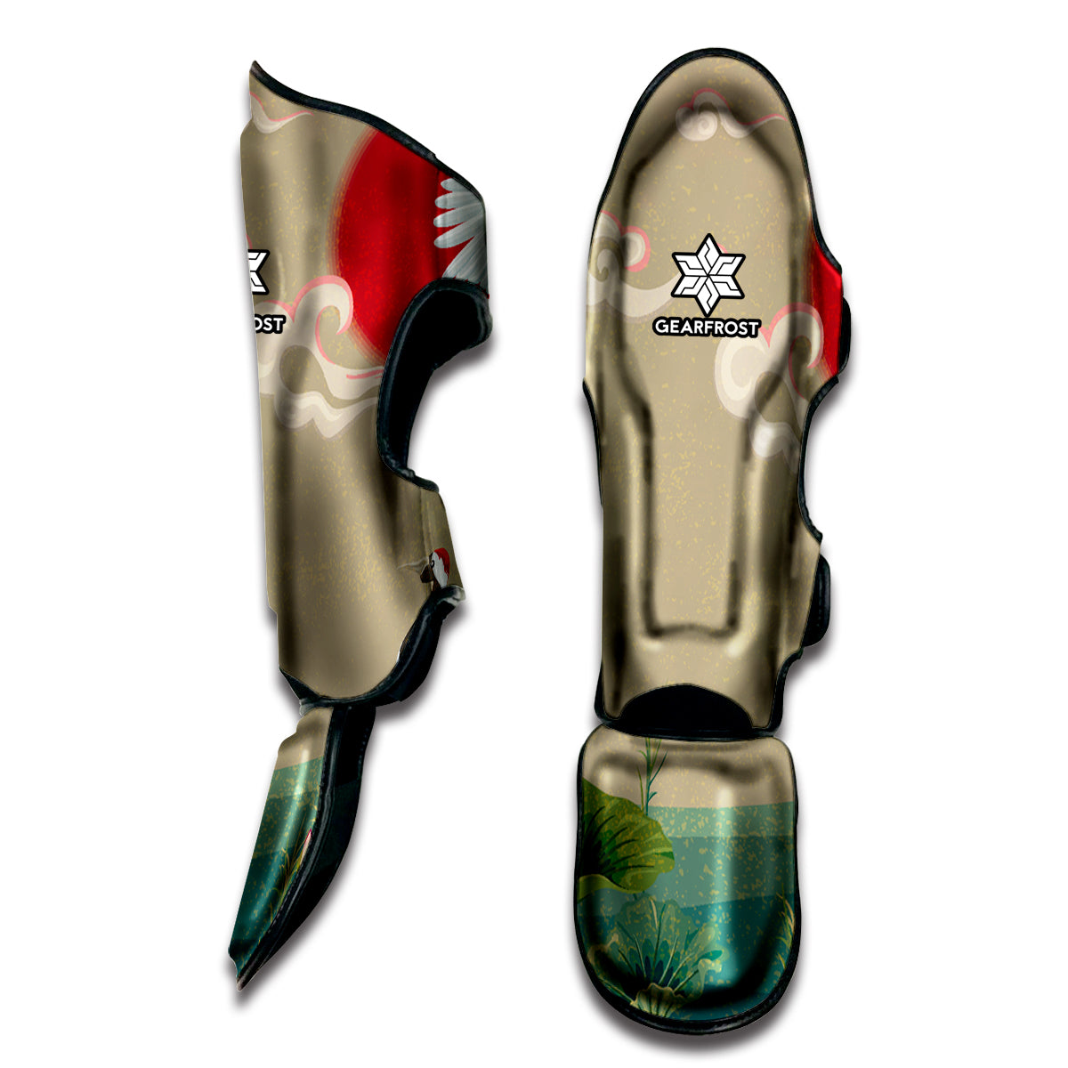 Japanese Cranes At Sunset Print Muay Thai Shin Guard