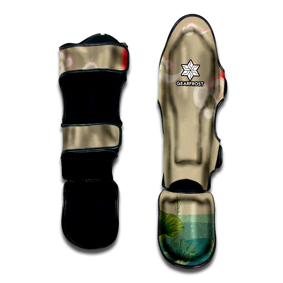 Japanese Cranes At Sunset Print Muay Thai Shin Guard