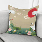 Japanese Cranes At Sunset Print Pillow Cover