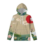 Japanese Cranes At Sunset Print Pullover Hoodie
