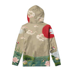 Japanese Cranes At Sunset Print Pullover Hoodie