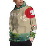 Japanese Cranes At Sunset Print Pullover Hoodie