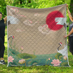 Japanese Cranes At Sunset Print Quilt