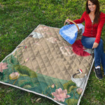 Japanese Cranes At Sunset Print Quilt