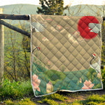 Japanese Cranes At Sunset Print Quilt