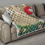 Japanese Cranes At Sunset Print Quilt