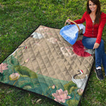 Japanese Cranes At Sunset Print Quilt